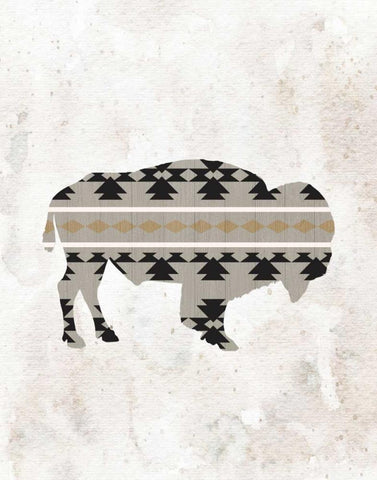 Tribal Buffalo Silhouette White Modern Wood Framed Art Print with Double Matting by Moss, Tara