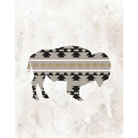 Tribal Buffalo Silhouette Black Modern Wood Framed Art Print with Double Matting by Moss, Tara