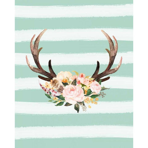 Antlers on Stripes Turquoise Black Modern Wood Framed Art Print with Double Matting by Moss, Tara