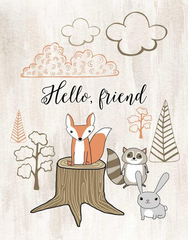 Hello Friend White Modern Wood Framed Art Print with Double Matting by Moss, Tara