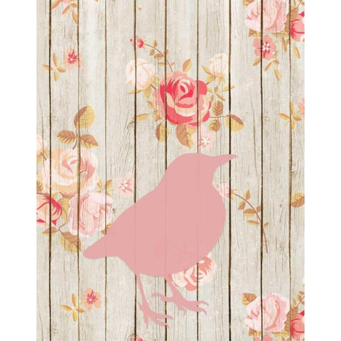 Pink Bird Floral Black Modern Wood Framed Art Print with Double Matting by Moss, Tara