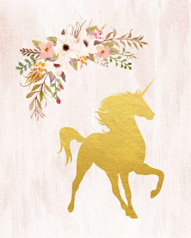 Gold Unicorn Floral Black Ornate Wood Framed Art Print with Double Matting by Moss, Tara