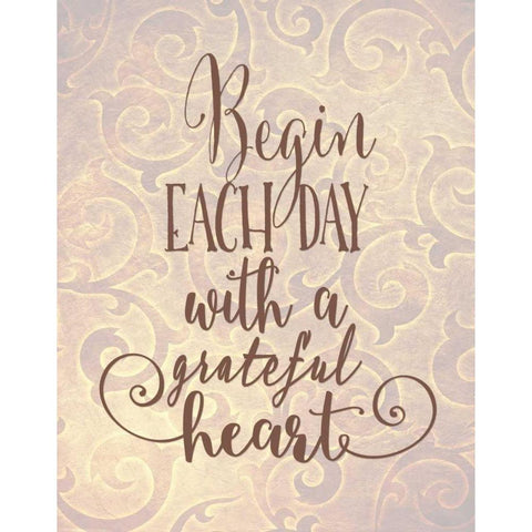 Grateful Heart w/ Bckgrnd Gold Ornate Wood Framed Art Print with Double Matting by Moss, Tara