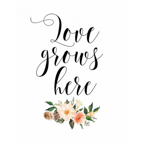 Love Grows Here Floral Gold Ornate Wood Framed Art Print with Double Matting by Moss, Tara