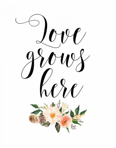 Love Grows Here Floral Black Ornate Wood Framed Art Print with Double Matting by Moss, Tara