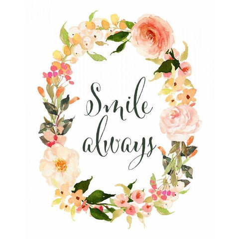 Smile Always Wreath White Modern Wood Framed Art Print by Moss, Tara