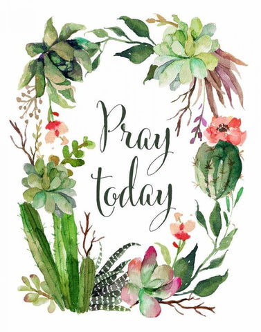 Pray Today Wreath Black Ornate Wood Framed Art Print with Double Matting by Moss, Tara