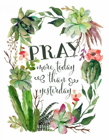 Pray More Today White Modern Wood Framed Art Print with Double Matting by Moss, Tara