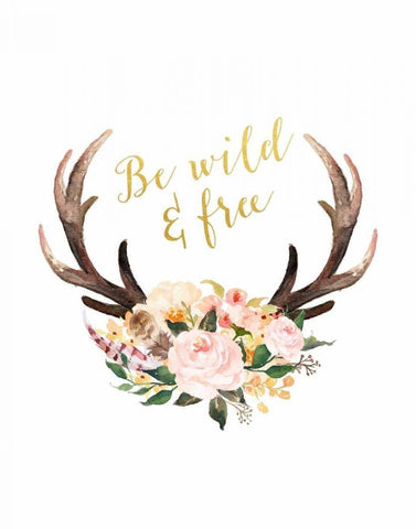 Be Wild and Free Black Ornate Wood Framed Art Print with Double Matting by Moss, Tara