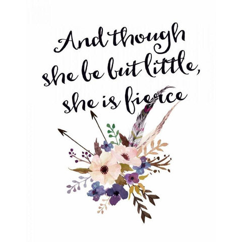 She is Fierce Floral White Modern Wood Framed Art Print by Moss, Tara