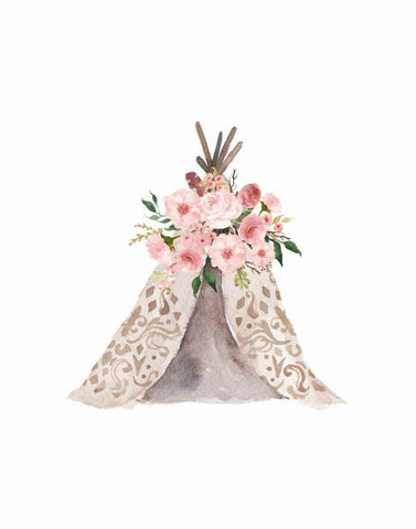 Pink Floral Tee Pee Black Ornate Wood Framed Art Print with Double Matting by Moss, Tara