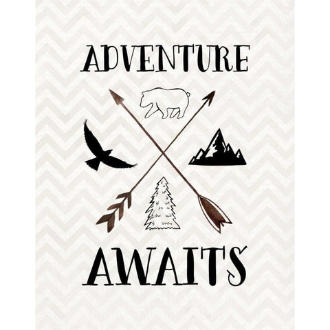 Adventure Awaits Black Modern Wood Framed Art Print with Double Matting by Moss, Tara