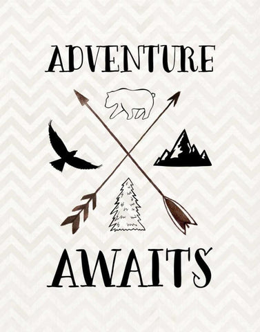 Adventure Awaits Black Ornate Wood Framed Art Print with Double Matting by Moss, Tara