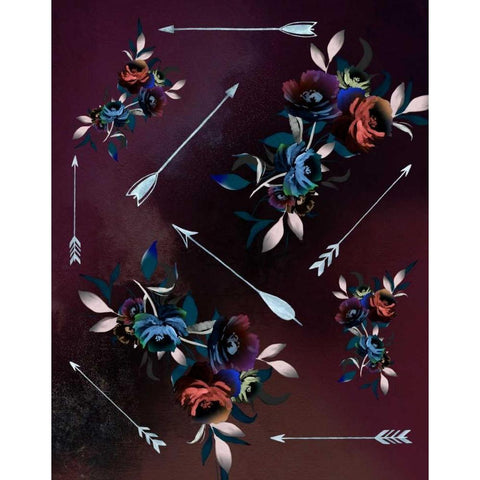 Florals and Arrows Black Modern Wood Framed Art Print with Double Matting by Moss, Tara