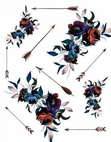 Florals and Arrows Watercolor Black Ornate Wood Framed Art Print with Double Matting by Moss, Tara