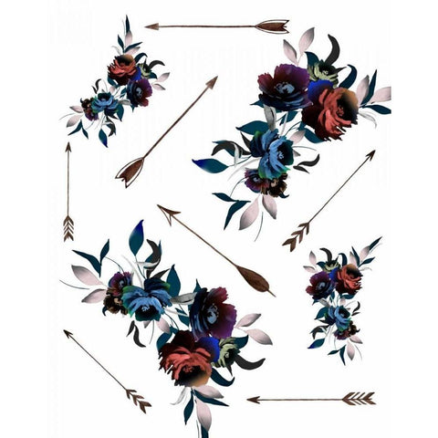 Florals and Arrows Watercolor Black Modern Wood Framed Art Print with Double Matting by Moss, Tara