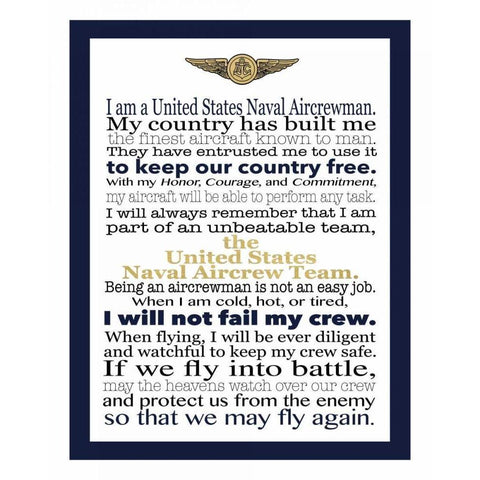 Naval Aircrewman Creed Gold Ornate Wood Framed Art Print with Double Matting by Moss, Tara