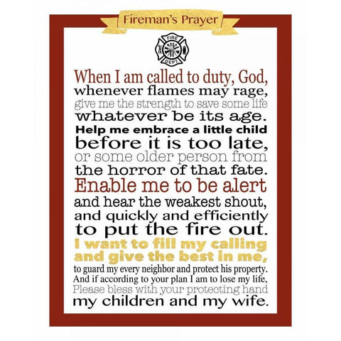 Fireman Prayer White Modern Wood Framed Art Print by Moss, Tara