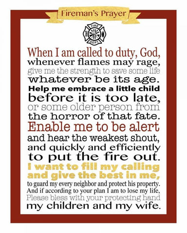 Fireman Prayer White Modern Wood Framed Art Print with Double Matting by Moss, Tara