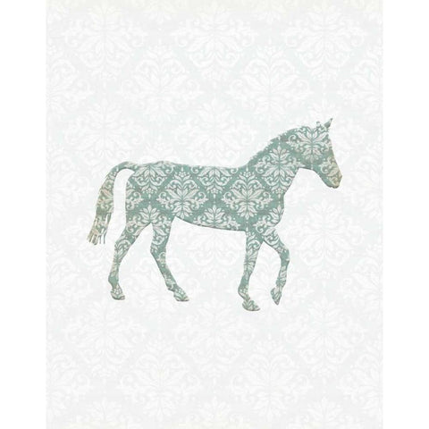 Damask Horse Gold Ornate Wood Framed Art Print with Double Matting by Moss, Tara