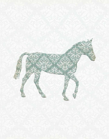 Damask Horse White Modern Wood Framed Art Print with Double Matting by Moss, Tara