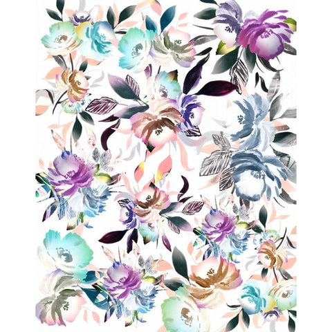 Floral Watercolor Collage White Modern Wood Framed Art Print by Moss, Tara