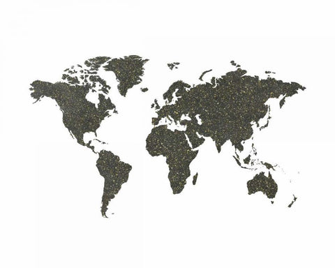 World Map Chalkboard and Gold  Black Ornate Wood Framed Art Print with Double Matting by Moss, Tara