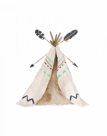 Blue Tee Pee White Modern Wood Framed Art Print with Double Matting by Moss, Tara