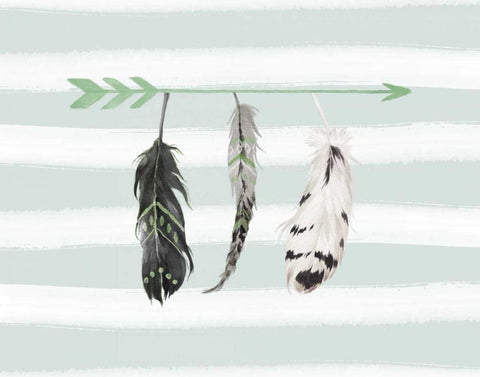 Mint Feathers and Arrows White Modern Wood Framed Art Print with Double Matting by Moss, Tara