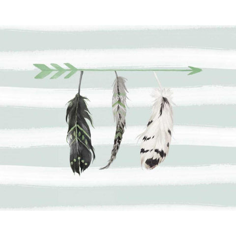 Mint Feathers and Arrows White Modern Wood Framed Art Print by Moss, Tara