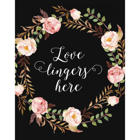 Love Lingers Here Black Modern Wood Framed Art Print with Double Matting by Moss, Tara