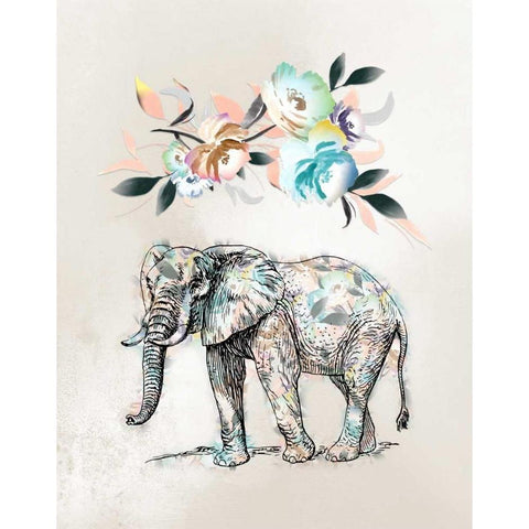 Floral Elephant White Modern Wood Framed Art Print by Moss, Tara