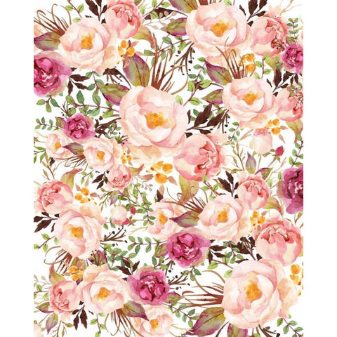 Blush Pink Floral Collage Black Modern Wood Framed Art Print with Double Matting by Moss, Tara