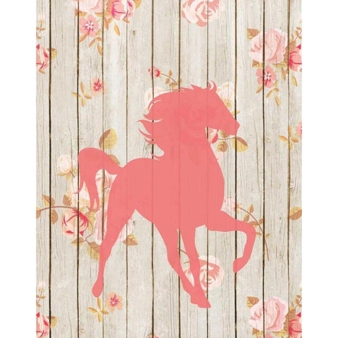 Pink Horse Floral Wood White Modern Wood Framed Art Print by Moss, Tara