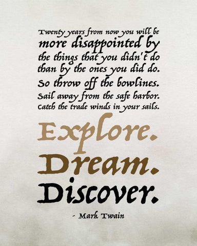 Explore, Dream, Discover White Modern Wood Framed Art Print with Double Matting by Moss, Tara