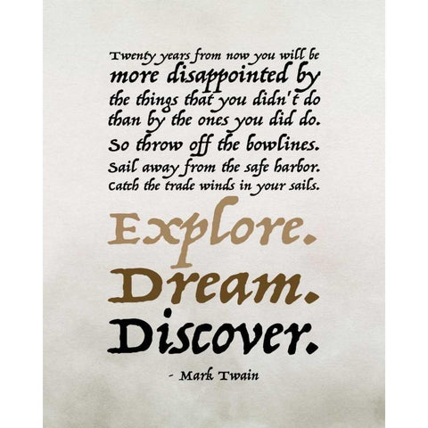 Explore, Dream, Discover Gold Ornate Wood Framed Art Print with Double Matting by Moss, Tara