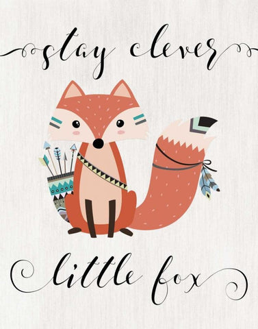 Stay Clever Little Fox Black Ornate Wood Framed Art Print with Double Matting by Moss, Tara