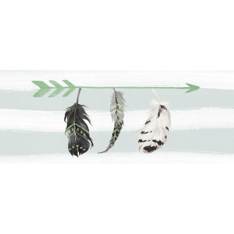 Mint Feathers and Arrow White Modern Wood Framed Art Print by Moss, Tara