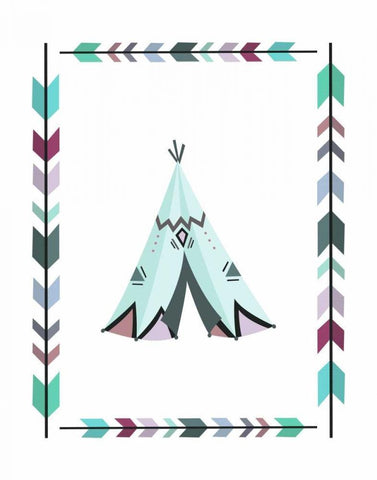 Teepee Teal and Purple White Modern Wood Framed Art Print with Double Matting by Moss, Tara