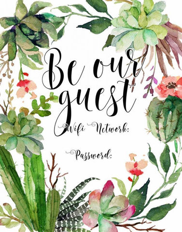 Be Our Guest Wifi Black Ornate Wood Framed Art Print with Double Matting by Moss, Tara