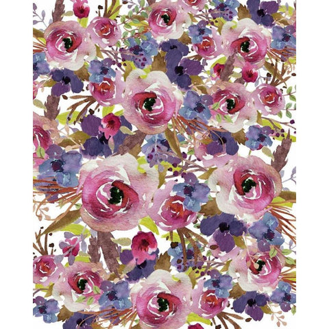 Purple Floral Collage Gold Ornate Wood Framed Art Print with Double Matting by Moss, Tara