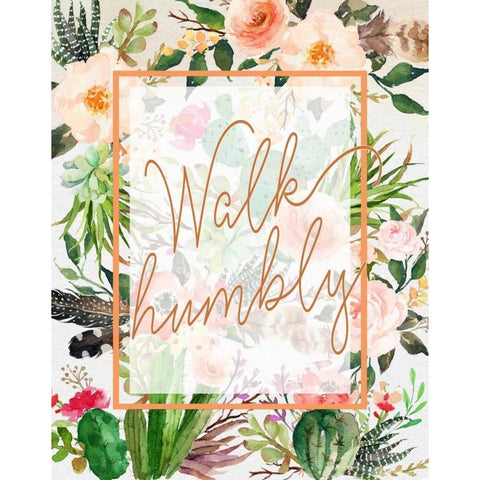 Walk Humbly White Modern Wood Framed Art Print by Moss, Tara