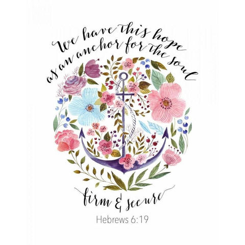 Hebrews 6-19 Floral Anchor Black Modern Wood Framed Art Print with Double Matting by Moss, Tara