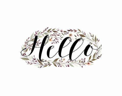 Hello Floral Wreath White Modern Wood Framed Art Print with Double Matting by Moss, Tara