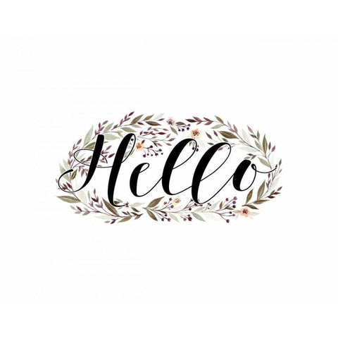 Hello Floral Wreath White Modern Wood Framed Art Print by Moss, Tara