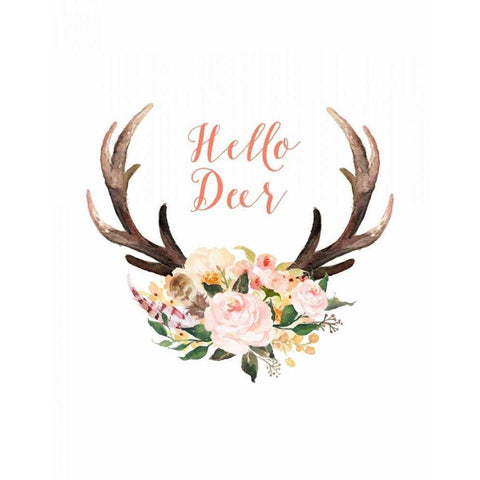 Hello Deer Floral Gold Ornate Wood Framed Art Print with Double Matting by Moss, Tara