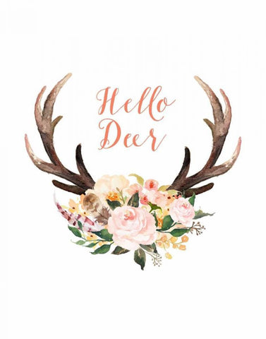 Hello Deer Floral White Modern Wood Framed Art Print with Double Matting by Moss, Tara