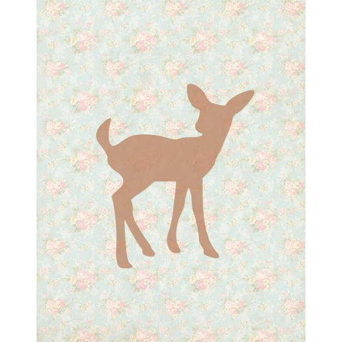 Fawn on Floral White Modern Wood Framed Art Print by Moss, Tara