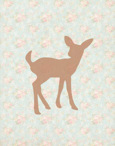 Fawn on Floral Black Ornate Wood Framed Art Print with Double Matting by Moss, Tara