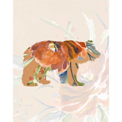 Orange Floral Bear Black Modern Wood Framed Art Print with Double Matting by Moss, Tara